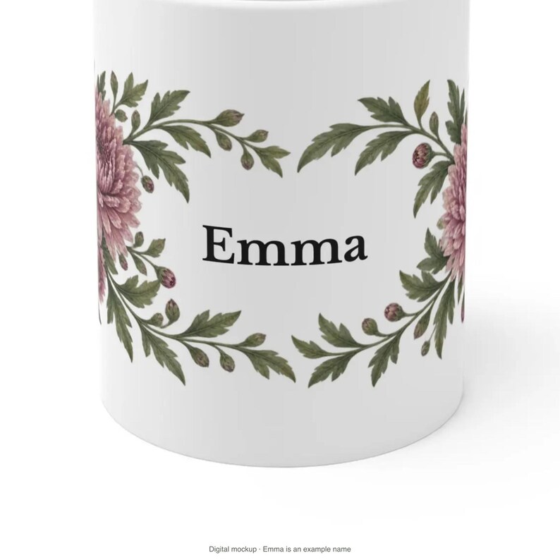 November Birth Flower Mug | Personalized Chrysanthemum Watercolor Wrap | 11oz image 8