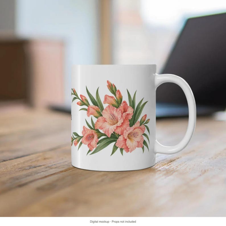 August Birth Flower Mug | Personalized Gladiolus Watercolor Wrap | 11oz image 12