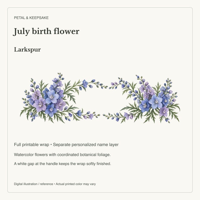 July Birth Flower Mug | Personalized Larkspur Watercolor Wrap | 11oz image 15
