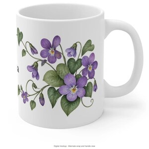 February Birth Flower Mug | Personalized Violet Watercolor Wrap | 11oz image 9