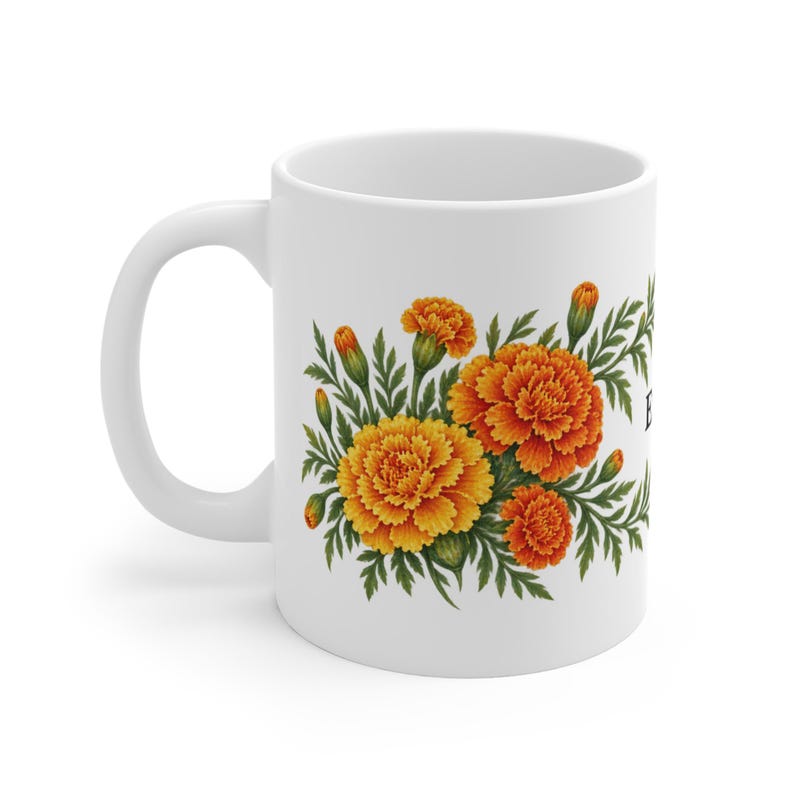 October Birth Flower Mug | Personalized Marigold Watercolor Wrap | 11oz image 1