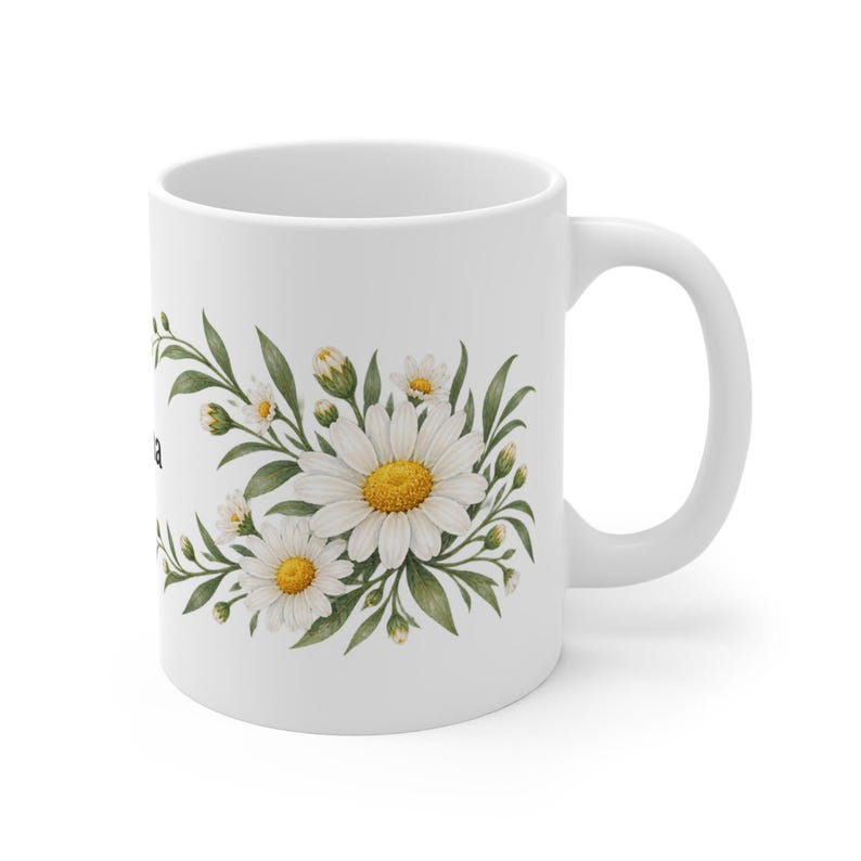 April Birth Flower Mug | Personalized Daisy Watercolor Wrap | 11oz image 3