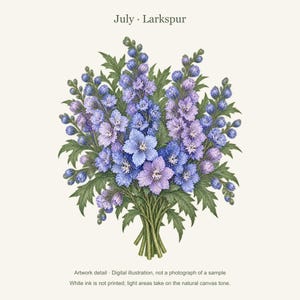 July Birth Flower Tote Bag | Watercolor Larkspur Bouquet | Natural Cotton Canvas image 11