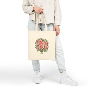 June Birth Flower Tote Bag | Watercolor Rose Bouquet | Natural Cotton Canvas image 6