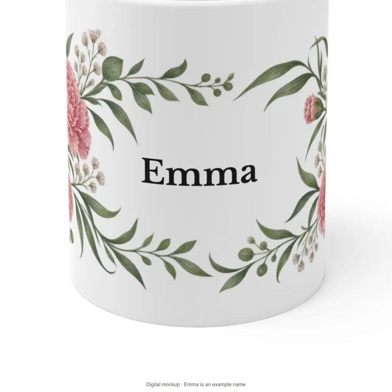 January Birth Flower Mug | Personalized Carnation Watercolor Wrap | 11oz image 8