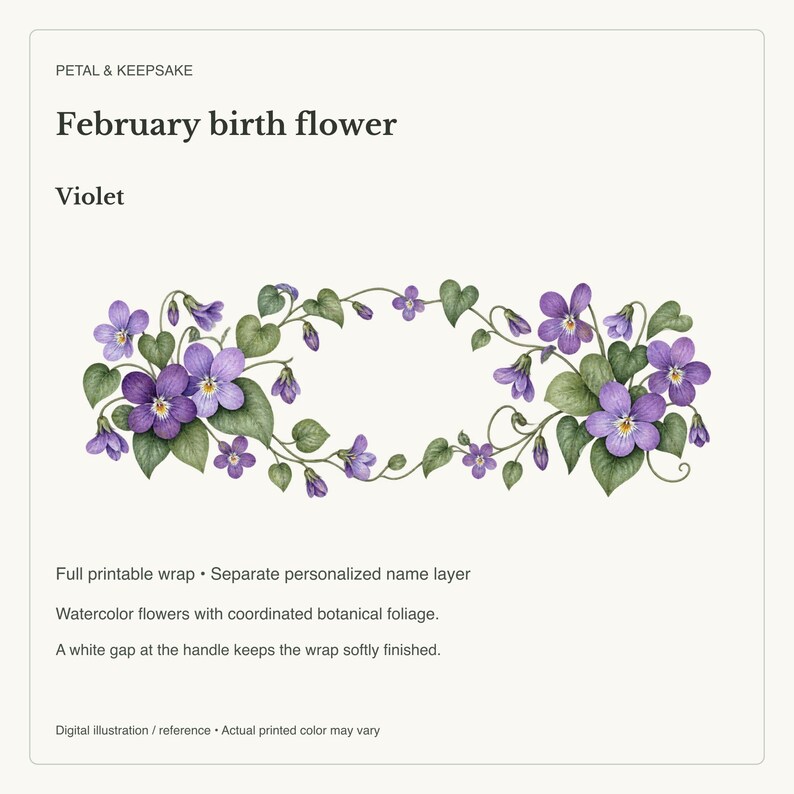 February Birth Flower Mug | Personalized Violet Watercolor Wrap | 11oz image 15