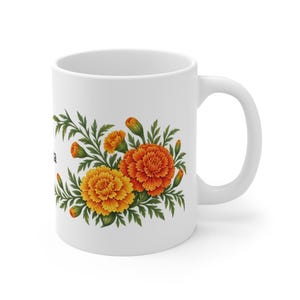October Birth Flower Mug | Personalized Marigold Watercolor Wrap | 11oz image 3