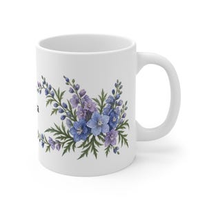 July Birth Flower Mug | Personalized Larkspur Watercolor Wrap | 11oz image 3