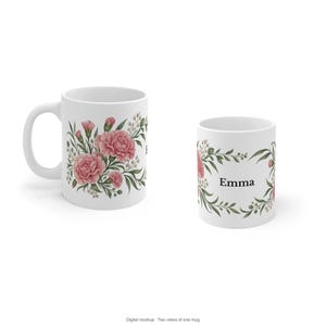 January Birth Flower Mug | Personalized Carnation Watercolor Wrap | 11oz image 10
