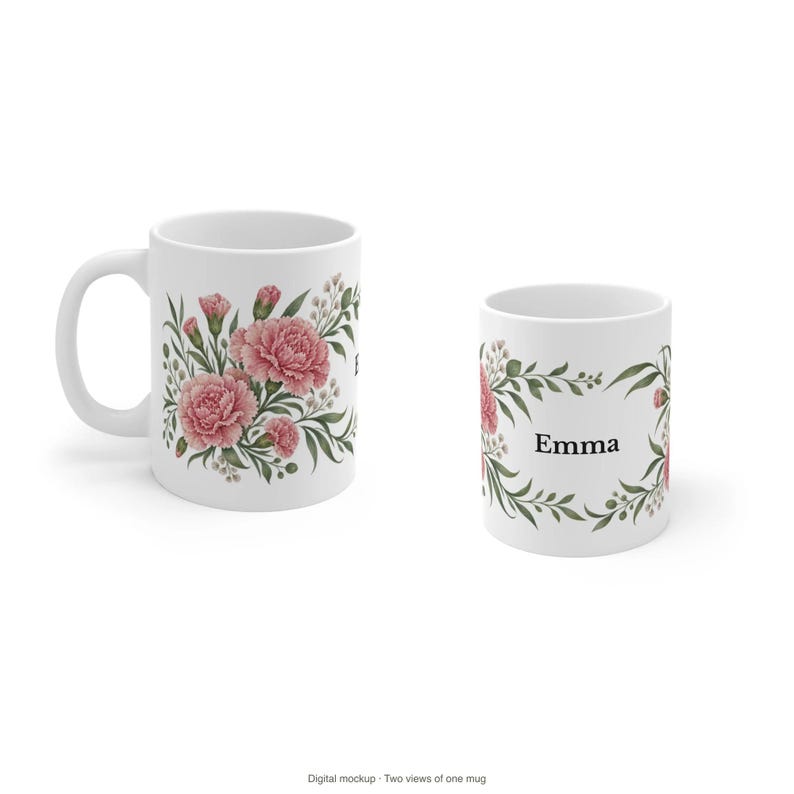 January Birth Flower Mug | Personalized Carnation Watercolor Wrap | 11oz image 10