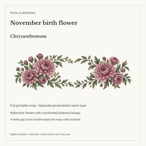 November Birth Flower Mug | Personalized Chrysanthemum Watercolor Wrap | 11oz image 13