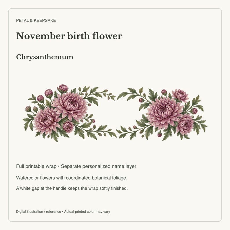 November Birth Flower Mug | Personalized Chrysanthemum Watercolor Wrap | 11oz image 13