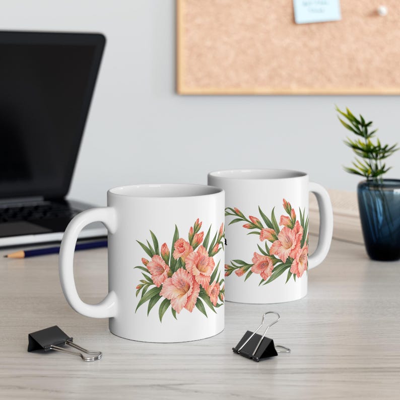 August Birth Flower Mug | Personalized Gladiolus Watercolor Wrap | 11oz image 5