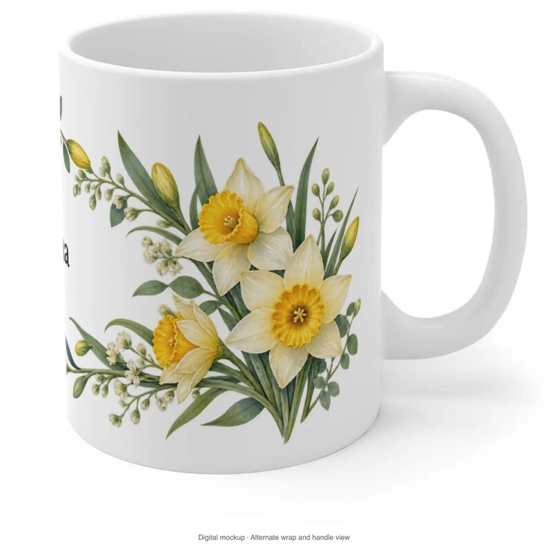 March Birth Flower Mug | Personalized Daffodil Watercolor Wrap | 11oz image 10