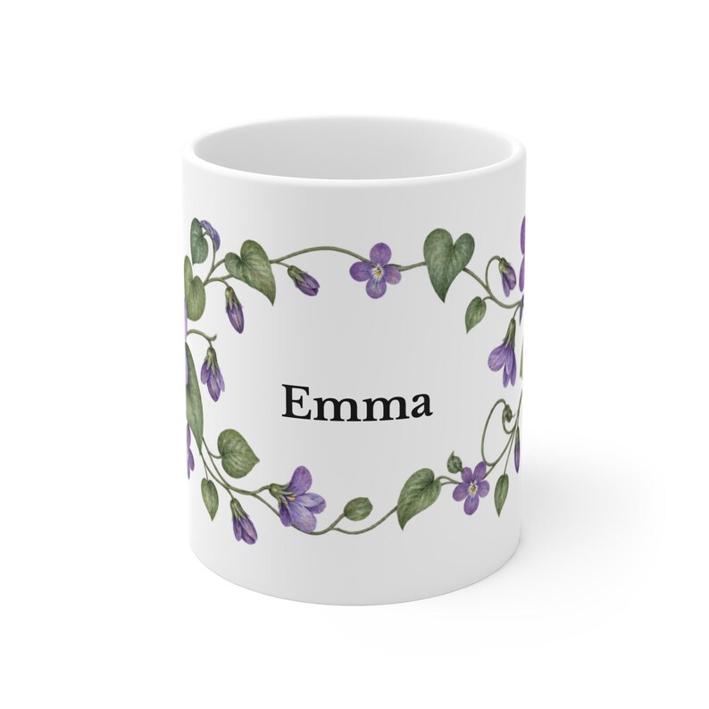 February Birth Flower Mug | Personalized Violet Watercolor Wrap | 11oz image 2