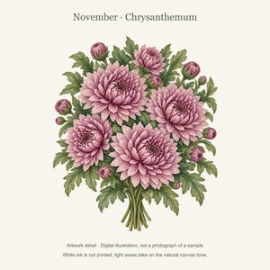 November Birth Flower Tote Bag | Watercolor Chrysanthemum Bouquet | Natural Cotton Canvas image 11