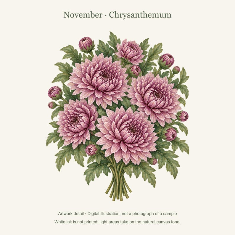 November Birth Flower Tote Bag | Watercolor Chrysanthemum Bouquet | Natural Cotton Canvas image 11