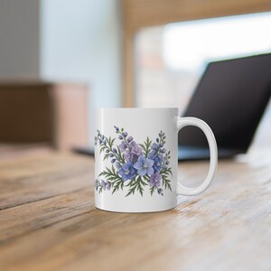 July Birth Flower Mug | Personalized Larkspur Watercolor Wrap | 11oz image 6