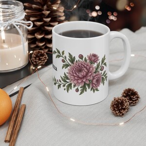 November Birth Flower Mug | Personalized Chrysanthemum Watercolor Wrap | 11oz image 4
