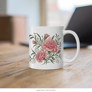 January Birth Flower Mug | Personalized Carnation Watercolor Wrap | 11oz image 12