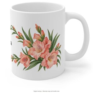August Birth Flower Mug | Personalized Gladiolus Watercolor Wrap | 11oz image 9
