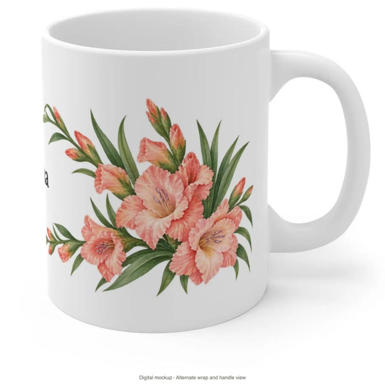August Birth Flower Mug | Personalized Gladiolus Watercolor Wrap | 11oz image 9