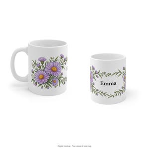 September Birth Flower Mug | Personalized Aster Watercolor Wrap | 11oz image 10