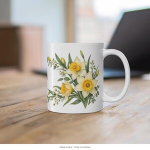 March Birth Flower Mug | Personalized Daffodil Watercolor Wrap | 11oz image 12