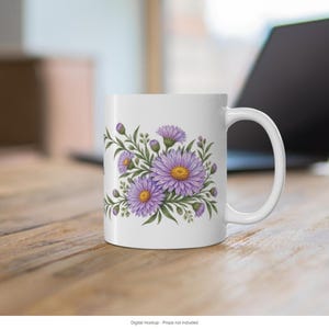 September Birth Flower Mug | Personalized Aster Watercolor Wrap | 11oz image 12