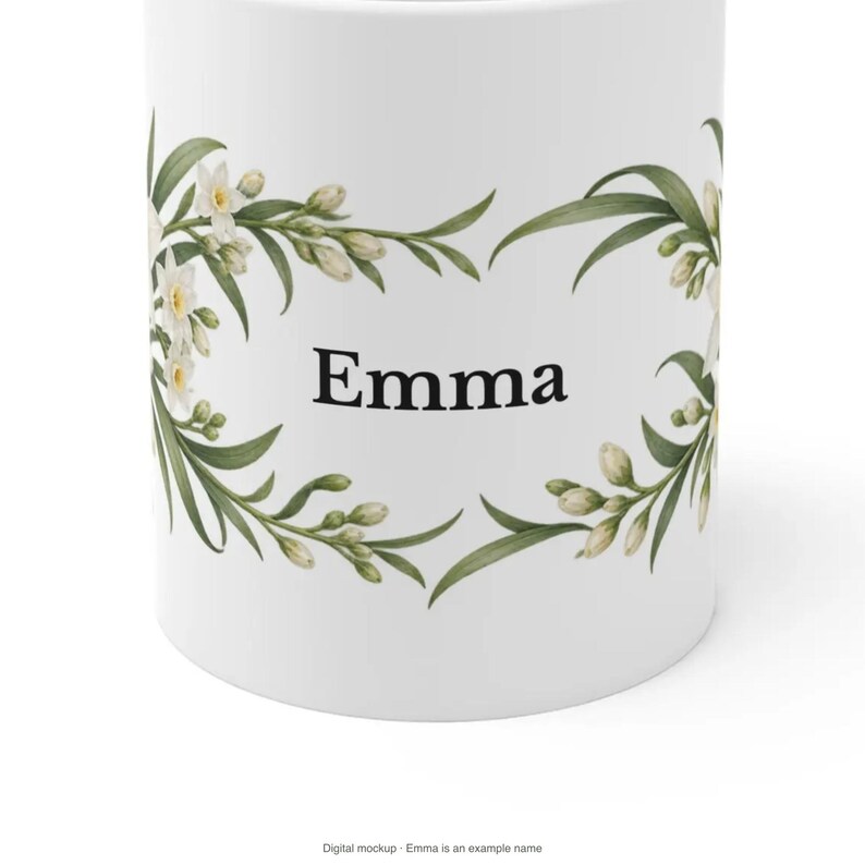 December Birth Flower Mug | Personalized Narcissus Watercolor Wrap | 11oz image 8