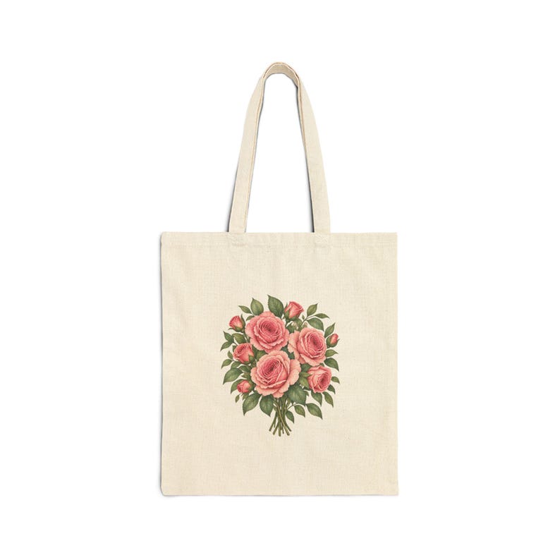 June Birth Flower Tote Bag | Watercolor Rose Bouquet | Natural Cotton Canvas image 1
