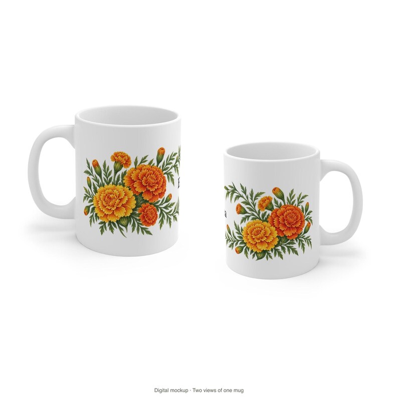 October Birth Flower Mug | Personalized Marigold Watercolor Wrap | 11oz image 11