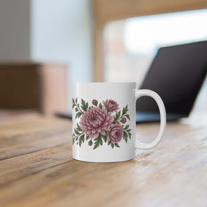 November Birth Flower Mug | Personalized Chrysanthemum Watercolor Wrap | 11oz image 6