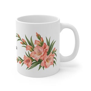 August Birth Flower Mug | Personalized Gladiolus Watercolor Wrap | 11oz image 3