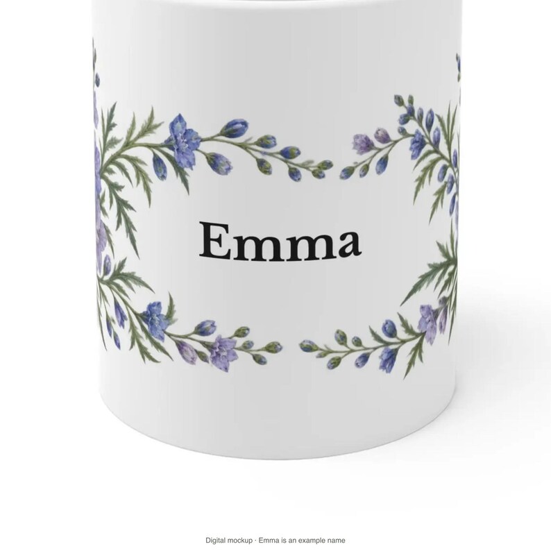 July Birth Flower Mug | Personalized Larkspur Watercolor Wrap | 11oz image 8