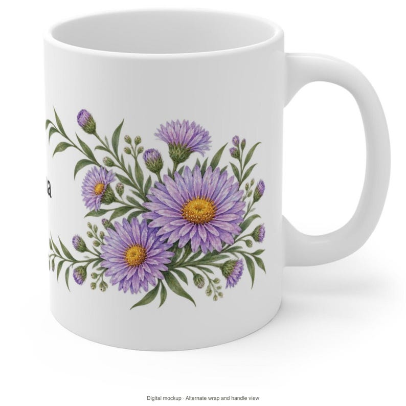 September Birth Flower Mug | Personalized Aster Watercolor Wrap | 11oz image 9