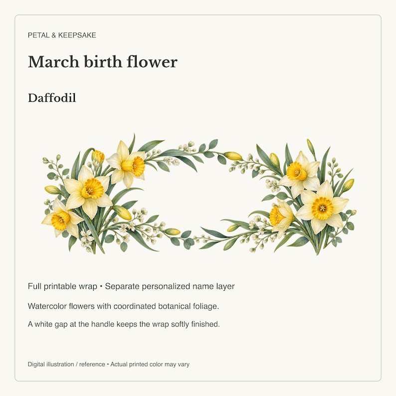March Birth Flower Mug | Personalized Daffodil Watercolor Wrap | 11oz image 15