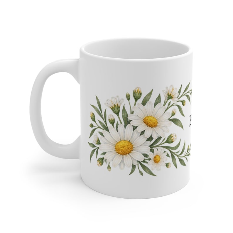 April Birth Flower Mug | Personalized Daisy Watercolor Wrap | 11oz image 1