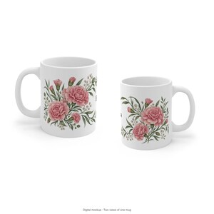 January Birth Flower Mug | Personalized Carnation Watercolor Wrap | 11oz image 11
