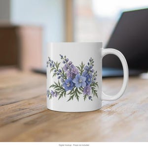 July Birth Flower Mug | Personalized Larkspur Watercolor Wrap | 11oz image 12