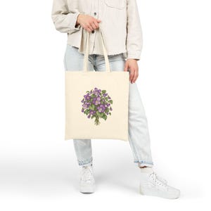February Birth Flower Tote Bag | Watercolor Violet Bouquet | Natural Cotton Canvas image 6