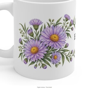 September Birth Flower Mug | Personalized Aster Watercolor Wrap | 11oz image 7