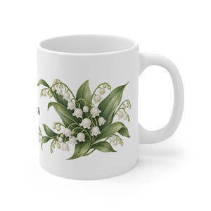 May Birth Flower Mug | Personalized Lily of the valley Watercolor Wrap | 11oz image 3