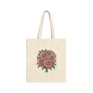 November Birth Flower Tote Bag | Watercolor Chrysanthemum Bouquet | Natural Cotton Canvas image 1