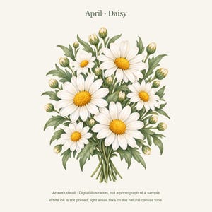 April Birth Flower Tote Bag | Watercolor Daisy Bouquet | Natural Cotton Canvas image 12