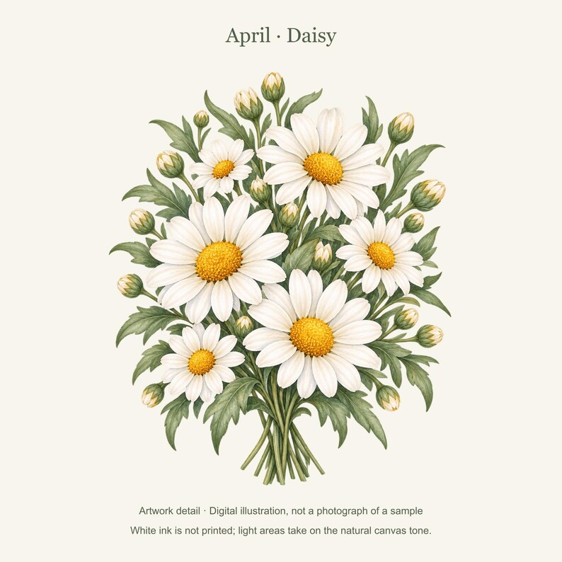 April Birth Flower Tote Bag | Watercolor Daisy Bouquet | Natural Cotton Canvas image 12