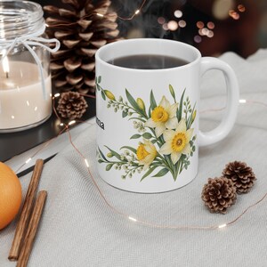 March Birth Flower Mug | Personalized Daffodil Watercolor Wrap | 11oz image 4