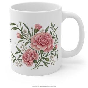 January Birth Flower Mug | Personalized Carnation Watercolor Wrap | 11oz image 9