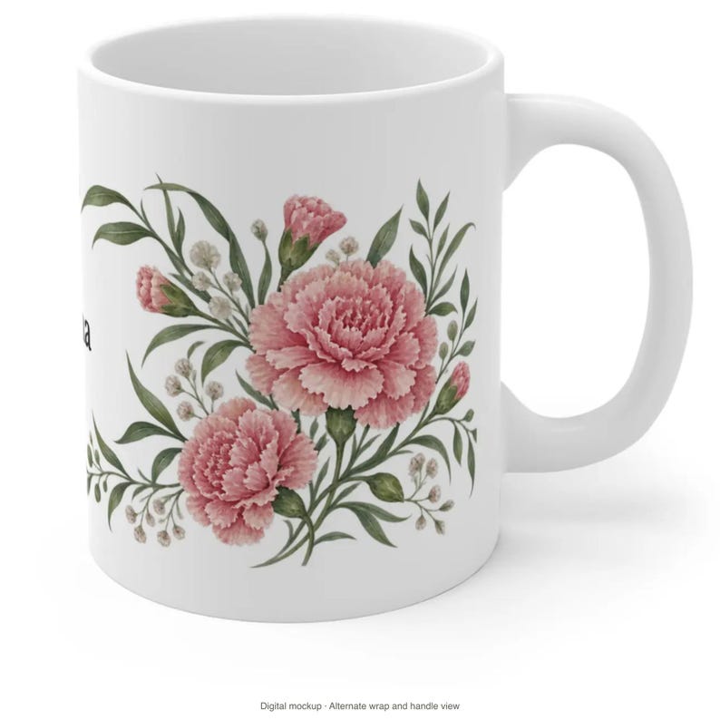 January Birth Flower Mug | Personalized Carnation Watercolor Wrap | 11oz image 9
