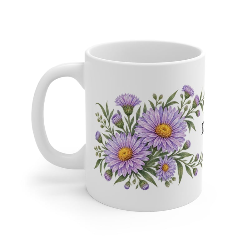 September Birth Flower Mug | Personalized Aster Watercolor Wrap | 11oz image 1